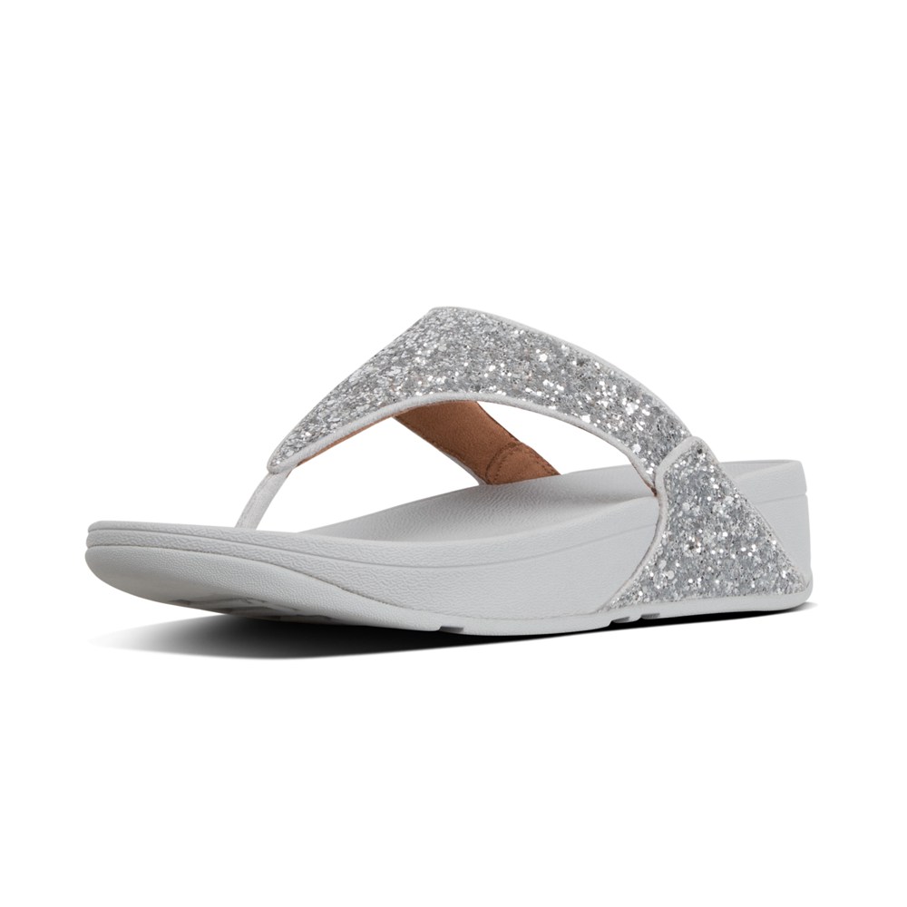 Fitflop Womens Sandals - Lulu Glitter Toe-post - Silver - 842-LINAPJ